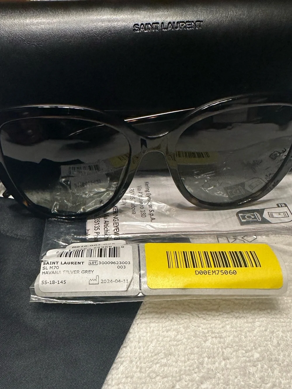 Saint Laurent SL M70 Cat Eye Sunglasses NWT Full Set Havana Silver Grey